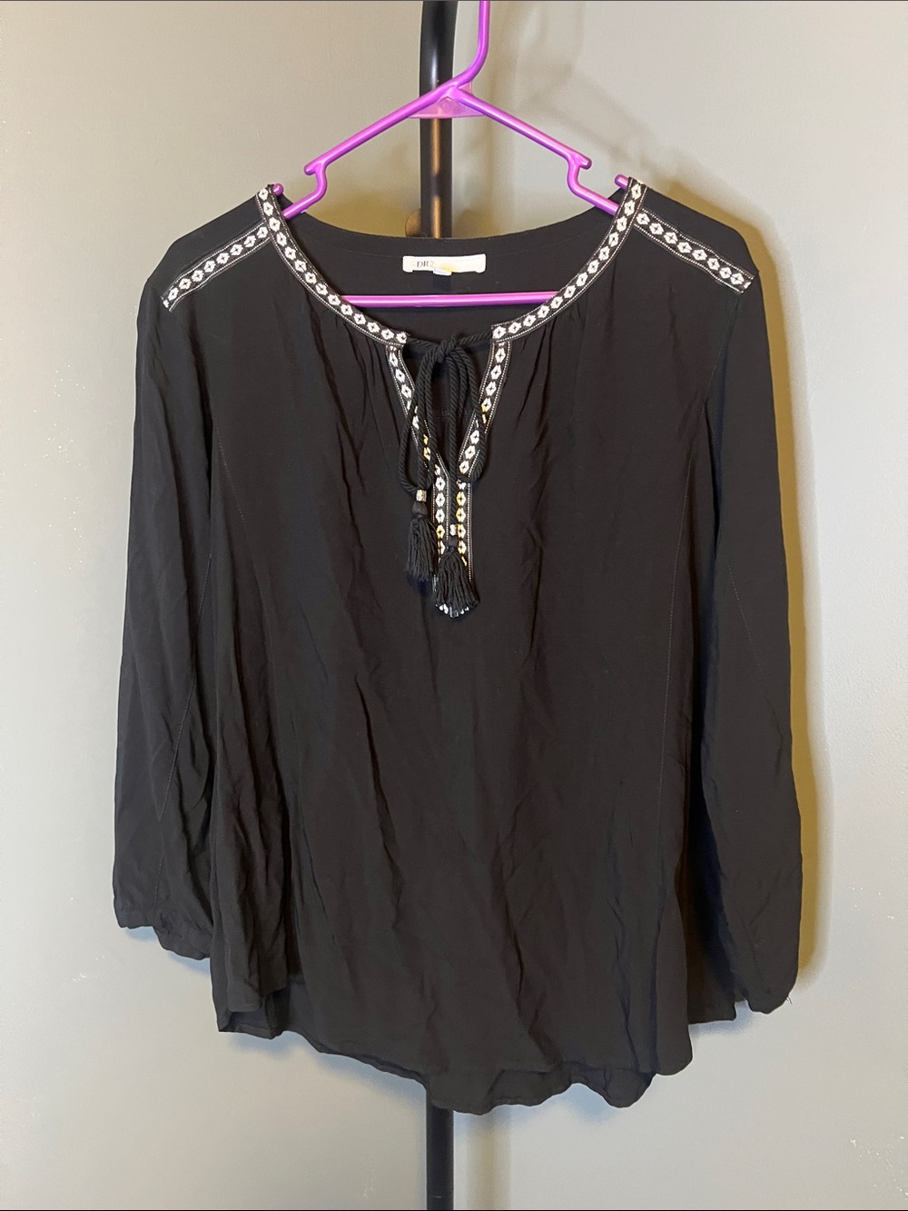 DR2 Black Embroidered Tassel Tie Tunic